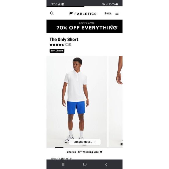 New Large Fabletics Race Blue The Only Shorts Quick Dry Stretch Casual Athletic - Picture 2 of 13